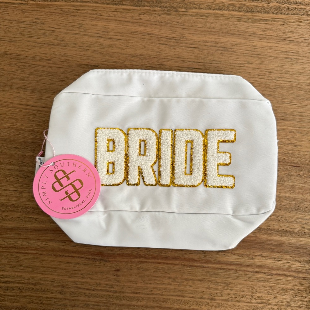 Simply Southern Bride Cosmetic Bag in White and Gold